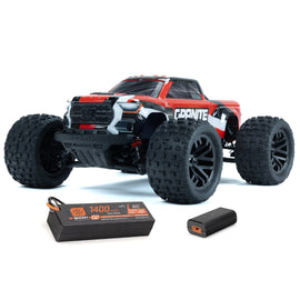 ARRMA 1/18 RED GRANITE GROM MEGA 380 BRUSHED 4X4 MONSTER TRUCK RTR WITH BATTERY & CHARGE