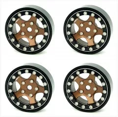 Treal 1.0 Beadlock Wheels (4P-Set) for Axial SCX24 with Brass Rings Weighted 22.4g-B Type (Black-Bronze)