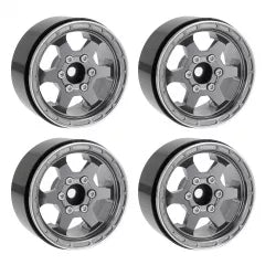 TREAL 1.9" Aluminum Beadlock Wheels (4) Scale-Look Concave Six Spoke Rim Crawler Wheels for 1/10 RC Trucks -Type H Gray