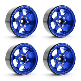 TREAL 1.9" Aluminum Beadlock Wheels (4) Scale-Look Concave Six Spoke Rim Crawler Wheels for 1/10 RC Trucks -Type H Blue