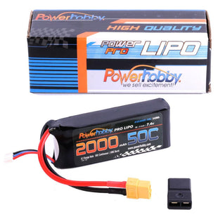 Powerhobby 2s 7.4v 2000mah 50c Lipo Battery w XT60 Plug + Adapter