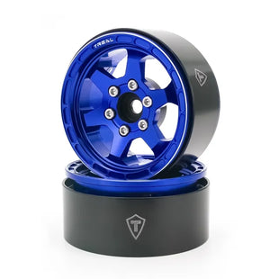 TREAL 1.9" Aluminum Beadlock Wheels (4) Scale-Look Concave Six Spoke Rim Crawler Wheels for 1/10 RC Trucks -Type H Blue