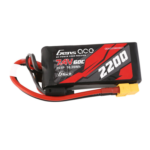 Gens Ace 2200mAh 2S 60C 7.4V G-Tech Lipo Battery Pack with XT60 Plug