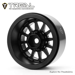 Treal 1.9 Wheels (4pcs) Beadlock Alloy Crawler Wheels for 1:10 Scale RC Truck-Type D Black/Black