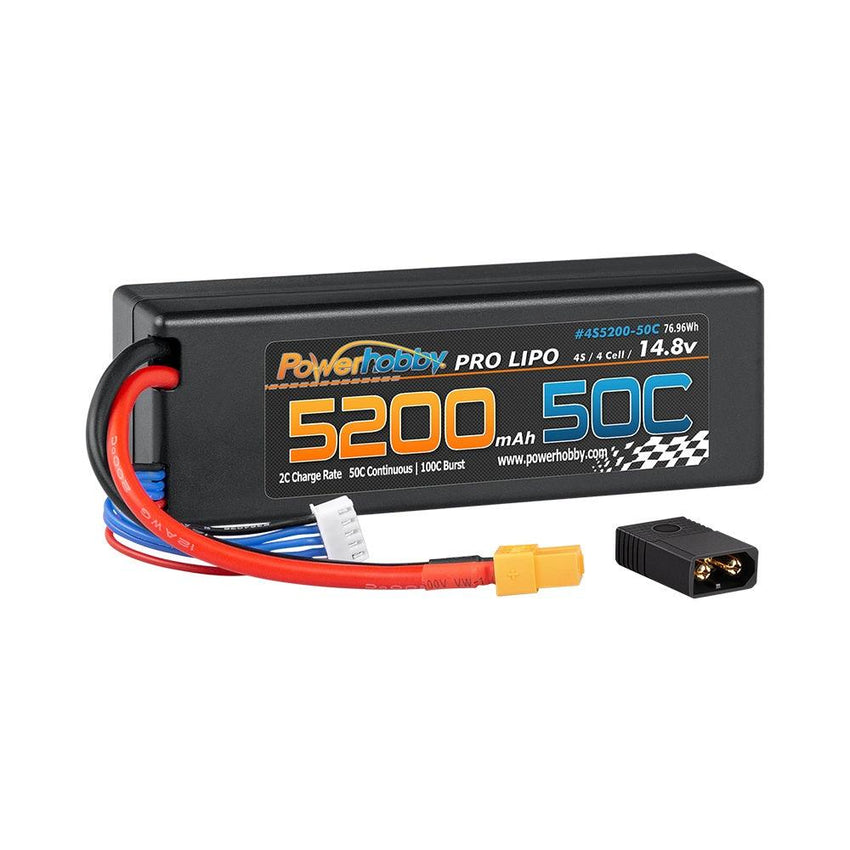 Powerhobby 4s 14.8v 5200mah 50c Lipo Battery w XT60 + Adapter Plug Hard Case LCG