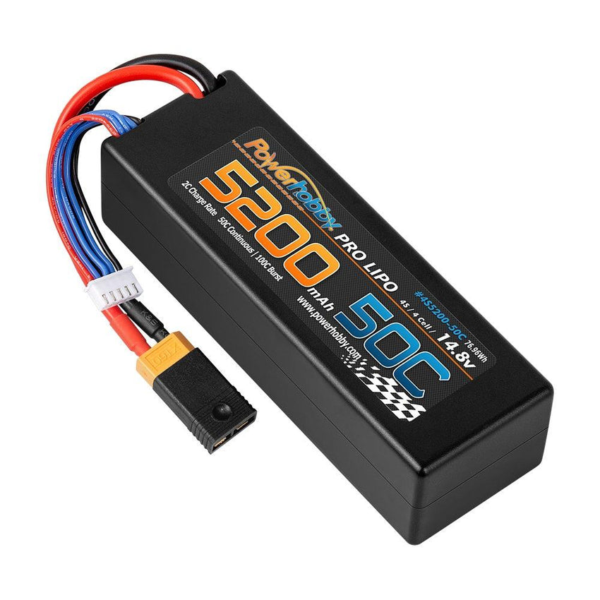 Powerhobby 4s 14.8v 5200mah 50c Lipo Battery w XT60 + Adapter Plug Hard Case LCG