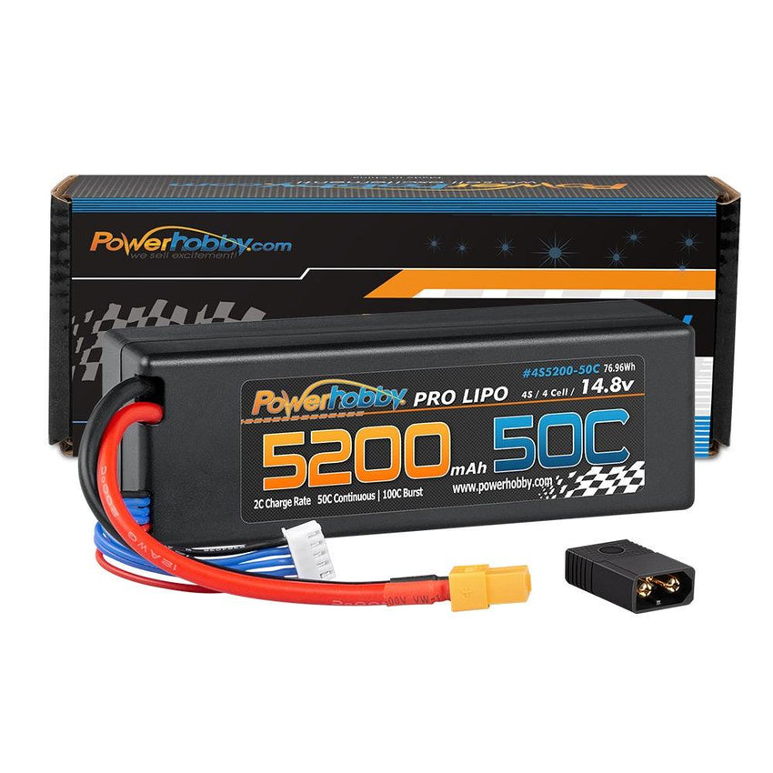 Powerhobby 4s 14.8v 5200mah 50c Lipo Battery w XT60 + Adapter Plug Hard Case LCG