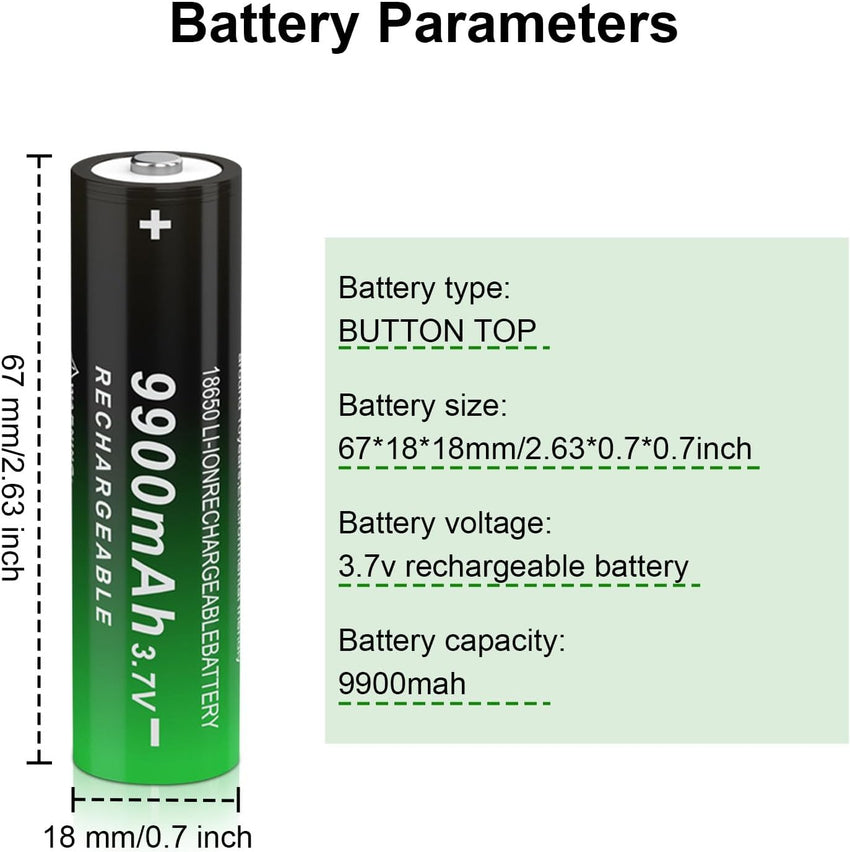 CPZZ Button Top Rechargeable Battery 18650 3.7V Lithium Batteries (2/pk)