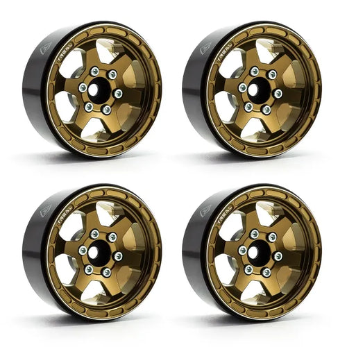 TREAL 1.9" Aluminum Beadlock Wheels (4) Scale-Look Concave Six Spoke Rim Crawler Wheels for 1/10 RC Trucks Type H, Copper