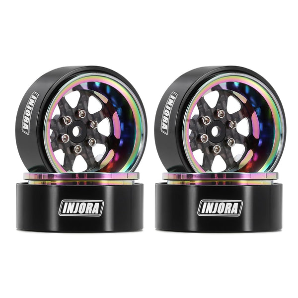 INJORA ModuWheel 1.3" 8-Triangle Carbon Fiber & Aluminum Beadlock Wheels, Negative Offset