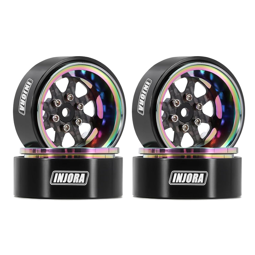 INJORA ModuWheel 1.3" 8-Triangle Carbon Fiber & Aluminum Beadlock Wheels, Negative Offset