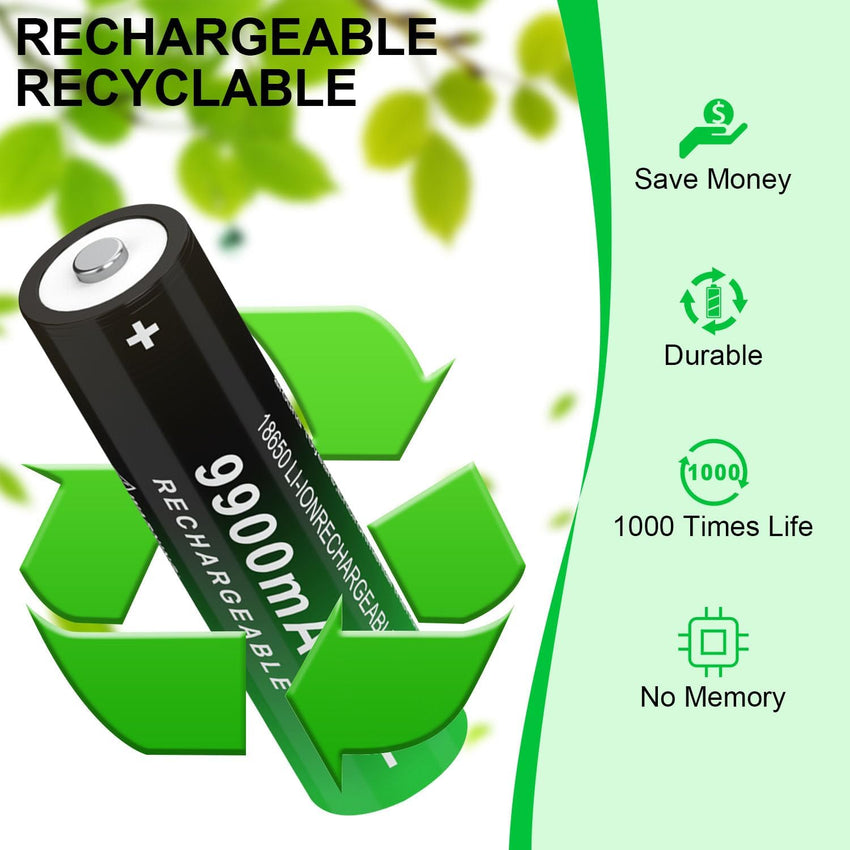 CPZZ Button Top Rechargeable Battery 18650 3.7V Lithium Batteries (2/pk)