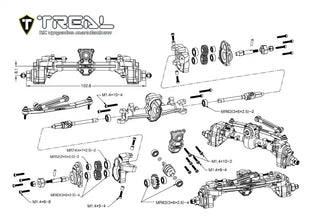 TREAL SCX24 Front Portal Axles Complete Kit, Aluminum 7075 CNC Machined Axle Housing for Axial 1/24 SCX24 (Blk/Red)