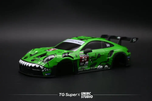 GT55 1/24 Scale Porsche 911 GT3R Sports Car Body – Racing Edition – 109mm Wheelbase (Green)