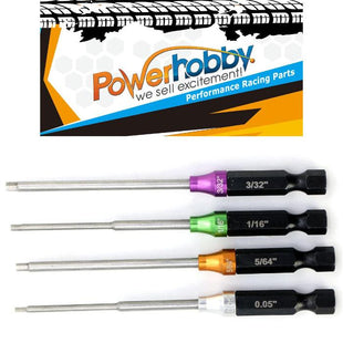 Powerhobby RC Hex Driver 1/4" Power Tool Tip Set Standard 0.05", 1/16", 5/64", 3/32"