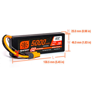 Spektrum 7.4V 5000mAh 2S 50C Smart G2 Hardcase LiPo Battery: IC5