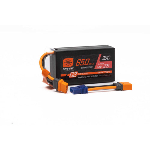 Spektrum 7.4V 650mAh 2S Smart G2 Hardcase 30C LiPo Battery: IC2