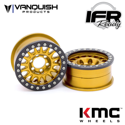 Vanquish Products 1.9 Aluminum KMC KM445 Impact Beadlock Wheels, Gold