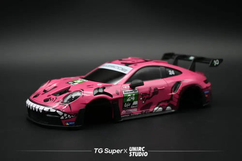 GT55 1/24 Scale Porsche 911 GT3R Sports Car Body – Racing Edition – 109mm Wheelbase (Pink #24)