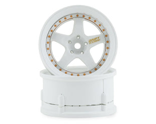 DS Racing Drift Element 5 Spoke Drift Wheels (Triple White w/Gold Rivets) (2) (Adjustable Offset) w/12mm Hex