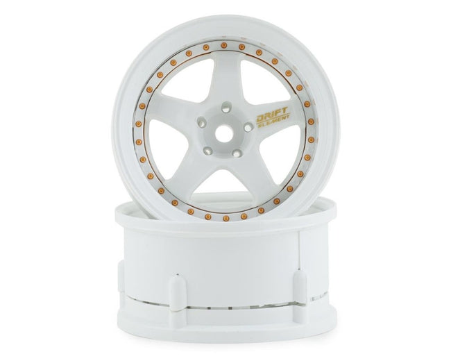 DS Racing Drift Element 5 Spoke Drift Wheels (Triple White w/Gold Rivets) (2) (Adjustable Offset) w/12mm Hex