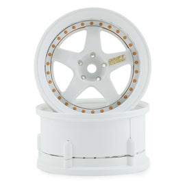 DS Racing Drift Element 5 Spoke Drift Wheels (Triple White w/Gold Rivets) (2) (Adjustable Offset) w/12mm Hex