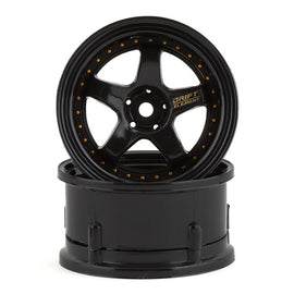 DS Racing Drift Element 5 Spoke Drift Wheels (Triple Black w/Gold Rivets) (2) (Adjustable Offset) w/12mm Hex
