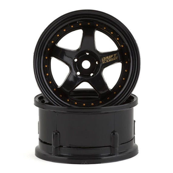 DS Racing Drift Element 5 Spoke Drift Wheels (Triple Black w/Gold Rivets) (2) (Adjustable Offset) w/12mm Hex