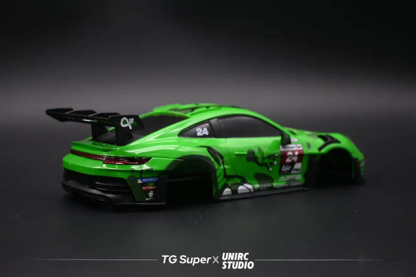GT55 1/24 Scale Porsche 911 GT3R Sports Car Body – Racing Edition – 109mm Wheelbase (Green)