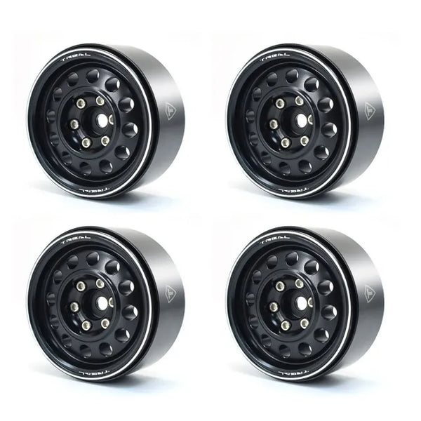 Treal Metal 1.9 Beadlock Wheel Rims 4pcs Vintage Design Wheel Hub for Wagon Wheel 1:10 RC Crawler -Type I Black