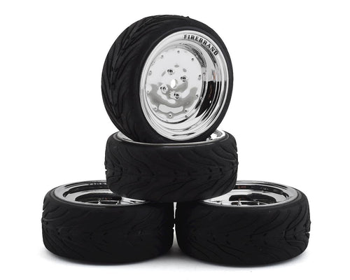 Firebrand RC Retrodrag RT3 Pre-Mounted On-Road Tires (4) (Chrome) w/Fang Tires, 12mm Hex & 3mm Offset
