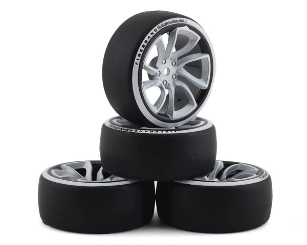 Firebrand RC Superskunk D2 Pre-Mounted Slick Drift Tires (4) (White/Black) w/D2 Tires, 12mm Hex & 3mm Offset
