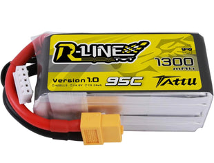 Tattu R-Line 1300mAh 14.8V 95C 4S1P Lipo Battery Pack With XT60 Plug