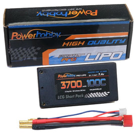 Powerhobby 2S 7.4V 3700mAh 100C SHORTY LITE Hardcase LiPo Battery w Deans