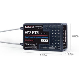Radiolink 2.4Ghz R7FG 7 Channels Gyro Receiver w Voltage Telemetry Long Range Control
