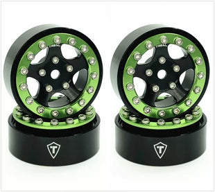 Treal 1.0 Beadlock Wheels(4P-Set) for Axial SCX24 1/24 Crawler Brass Ring Weighted 22g B Type (Green-Black)