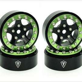 Treal 1.0 Beadlock Wheels(4P-Set) for Axial SCX24 1/24 Crawler Brass Ring Weighted 22g B Type (Green-Black)