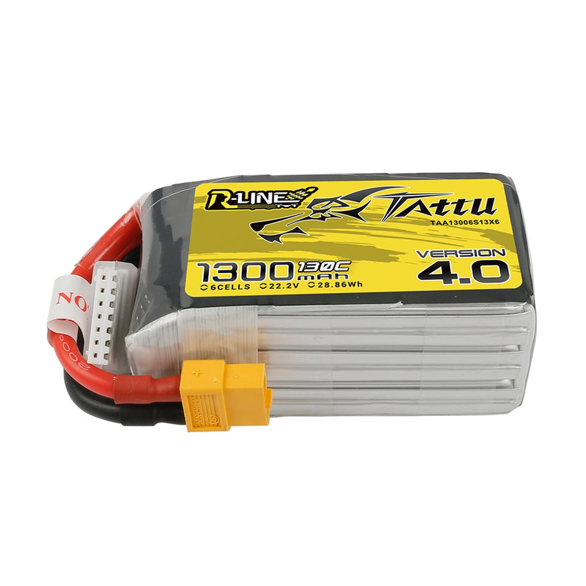 Tattu R-Line Version 4.0 1300mAh 22.2V 130C 6S1P Lipo Battery Pack With XT60 Plug