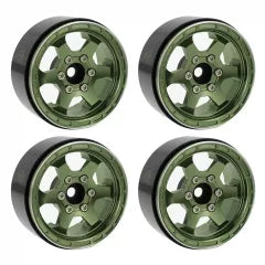TREAL 1.9" Aluminum Beadlock Wheels (4) Scale-Look Concave Six Spoke Rim Crawler Wheels for 1/10 RC Trucks -Type H Green