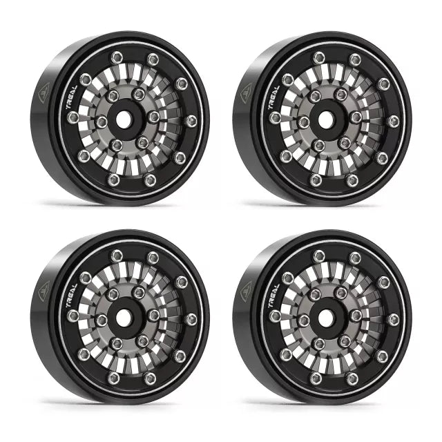 TREAL SCX24 Wheels 1.0'' Beadlock Wheels(4P) for 1/24 Micro RC SCX24 Bronco Gladiator C10 Deadbolt -Type C (Gray)