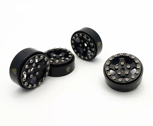 Treal 1.0 Beadlock Wheels (4P-Set) for Axial SCX24 with Brass Rings Weighted 22.4g-B Type (Black-Black)