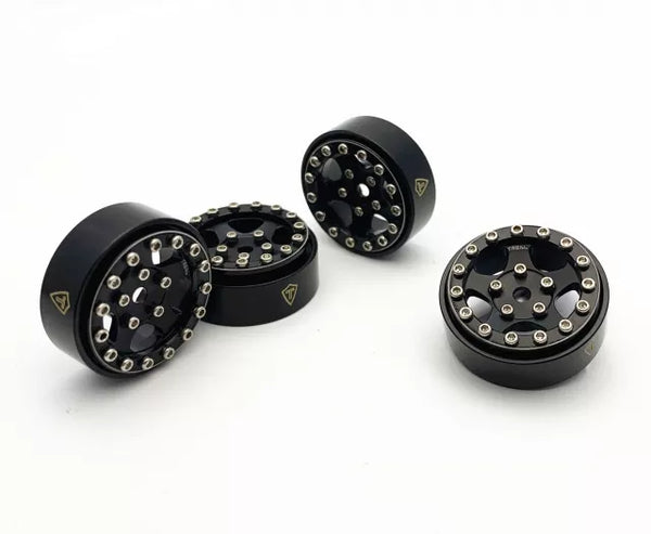 Treal 1.0 Beadlock Wheels (4P-Set) for Axial SCX24 with Brass Rings Weighted 22.4g-B Type (Black-Black)