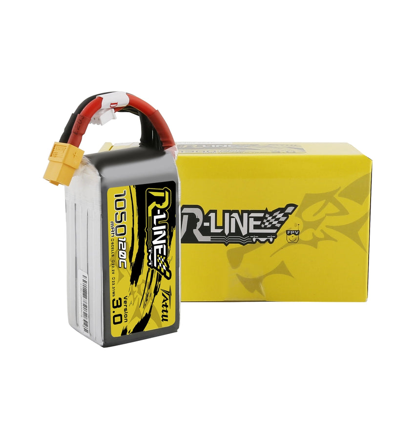 Tattu R-Line Version 3.0 1050mAh 22.2V 120C 6S1P Lipo Battery Pack With XT60 Plug