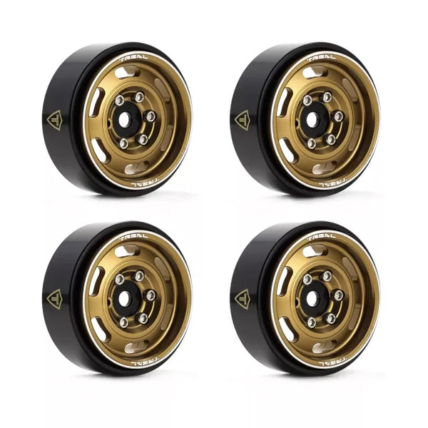 TREAL SCX24 Wheels 1.0 Beadlock Wheels(4P) Vintage Wheels for 1/24 SCX24 Bronco Gladiator C10 Deadbolt -Type E (Bronze)