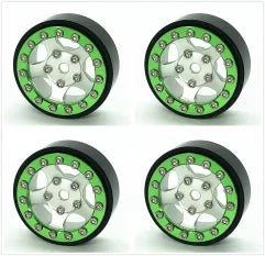 Treal 1.0 Beadlock Wheels (4P-Set) for Axial SCX24 with Brass Rings Weighted 22.4g-B Type (Green-Silver)
