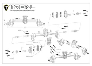 TREAL SCX24 Rear Portal Axles Kit, Aluminum 7075 CNC Machined Axle Housing for Axial 1/24 SCX24 (Silver)