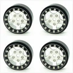 Treal 1.0 Beadlock Wheels (4P-Set) for Axial SCX24 with Brass Rings Weighted 22.4g-B Type (Black-Silver)