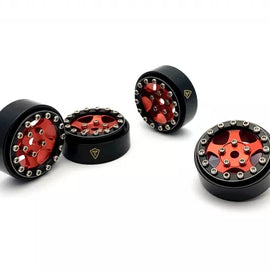 Treal 1.0 Beadlock Wheels(4P-Set) for Axial SCX24 with Brass Rings Weighted 22.4g-B Type (Black-Red)