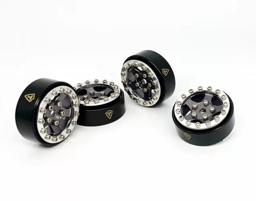 Treal 1.0 Beadlock Wheels (4P-Set) for Axial SCX24 with Brass Rings Weighted 22.4g-B Type (Silver-Grey)