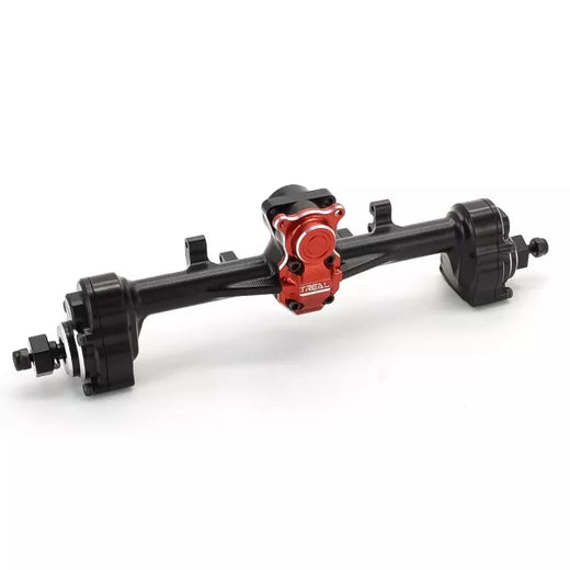 TREAL SCX24 Rear Portal Axles Kit, Aluminum 7075 CNC Machined Axle Housing for Axial 1/24 SCX24 (Blk/Red)